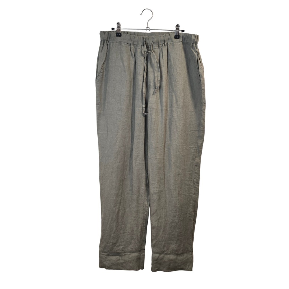 Parachute Linen Pants Women Medium Olive Green Relaxed Wide Leg Drawstring